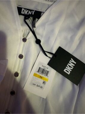 DKNY White Button-Front Blouse with Gold Buttons